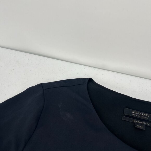 AllSaints 10 Black Roder Shift Dress Japanese Cloth Silk Viscose Minimalist - Picture 9 of 13